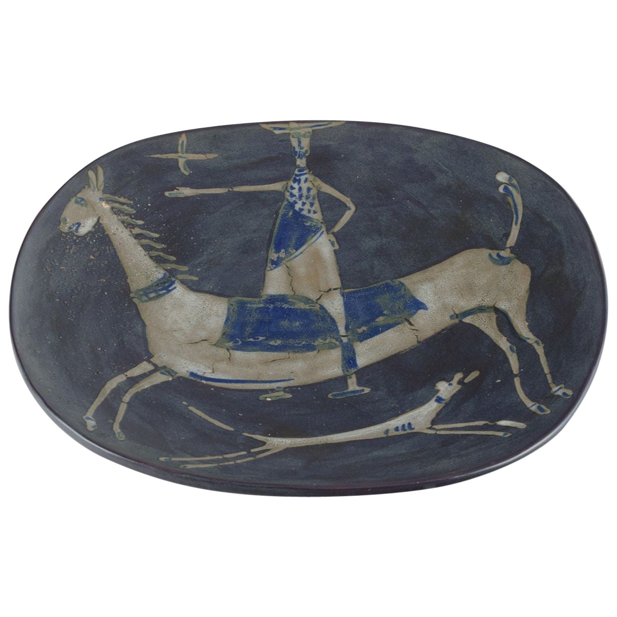 Åke Holm, Swedish ceramicist. Large ceramic dish with motif of Don Quixote.
