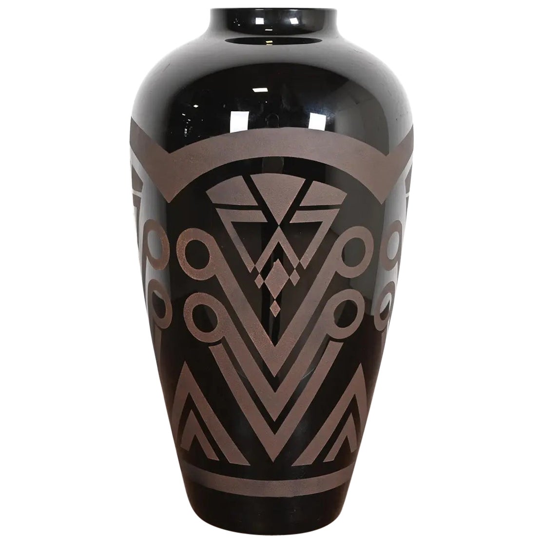 Große Vase aus mattiertem schwarzem Opalglas im Art déco-Stil von VerMer France, 1930er Jahre