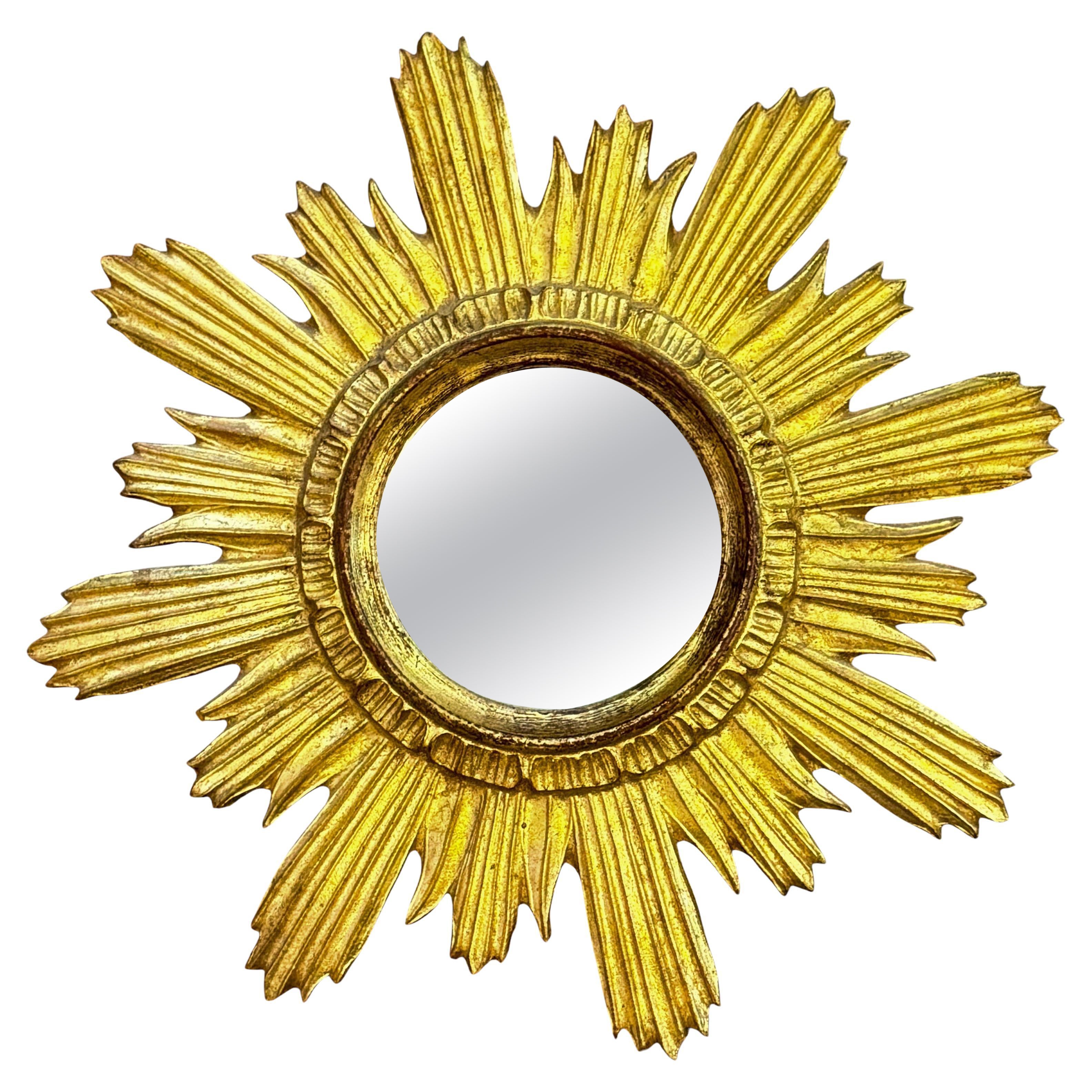 Hollywood Regency Italienisch geschnitzt Giltwood Sunburst Wandspiegel