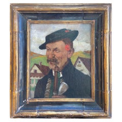 Ritratto popolare ungherese d'epoca dipinto a olio in una cornice rustica