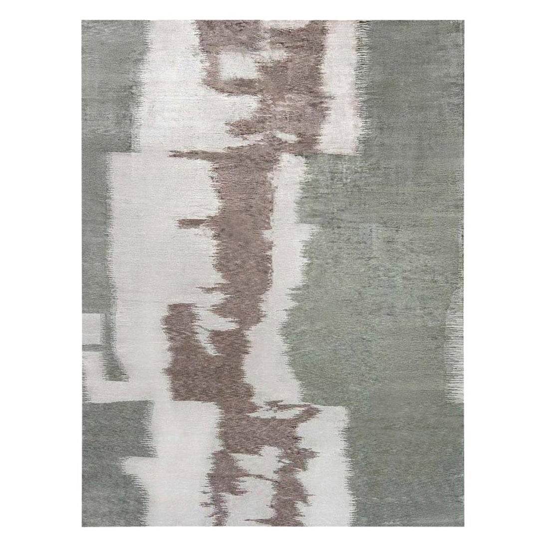 Tapis en soie contemporain abstrait Mimosa fait à la main par Doris Leslie Blau