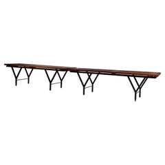 Pair of Two Solid Wood Metal Benches, Italy, 1960s