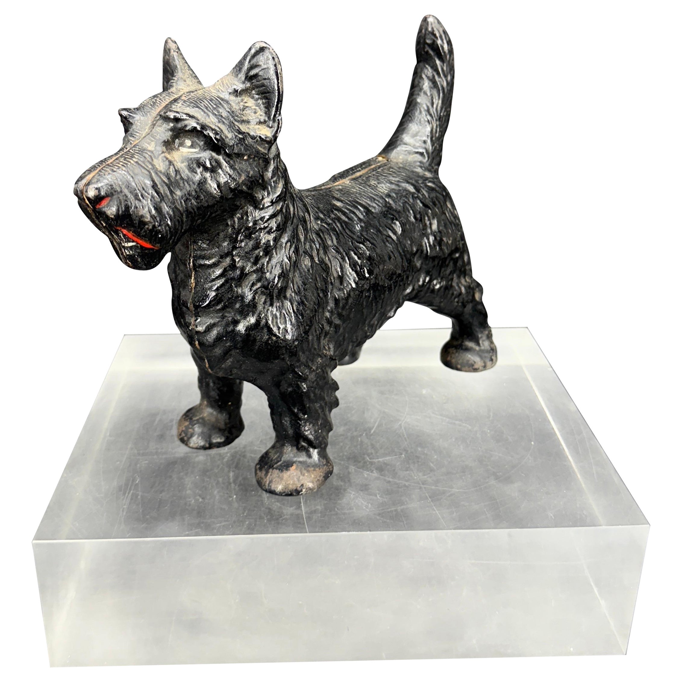 Early English Cast Iron Black Terrier Dog Door Stop