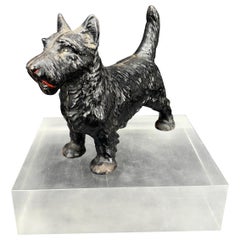 Early English Cast Iron Black Terrier Dog Door Stop