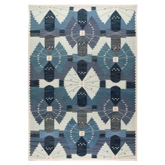 Contemporary Swedish Design Blue and White Flat-Woven Rug by Doris Leslie Blau