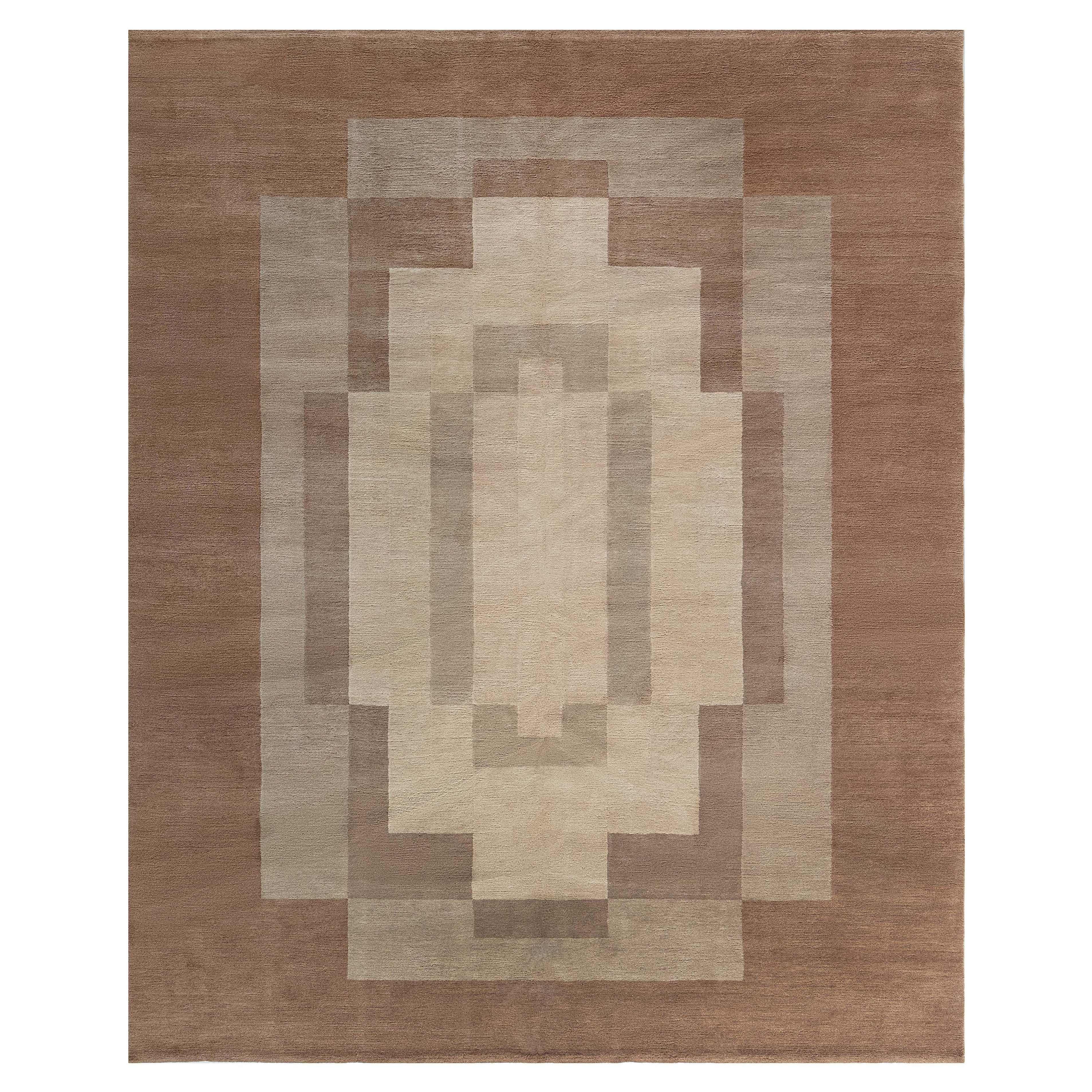Contemporary Art Deco Design Tibetan Beige and Brown Rug by Doris Leslie Blau