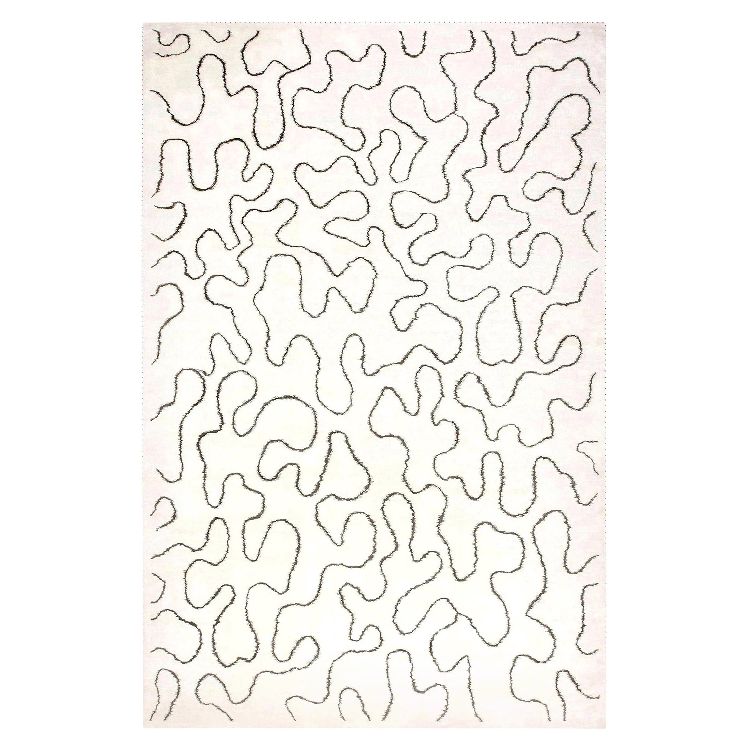 Zeitgenössischer weißer handgefertigter Wollteppich mit Schleifendesign von Doris Leslie Blau