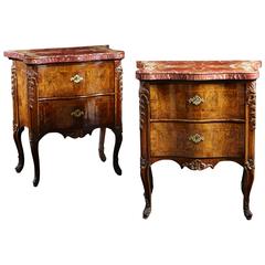 Fine Pair of Walnut, Parcel-Gilt, Marble-Topped Commodini, Rome, circa 1750