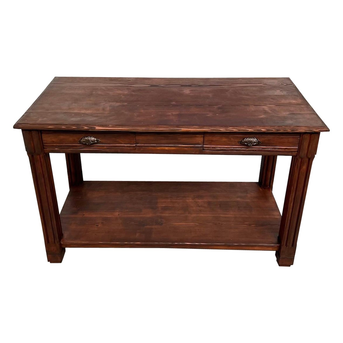 Petite table à rideaux en pin français des années 1950