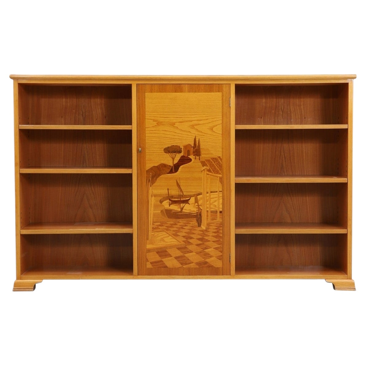 1940s Intarsa Inlay Bookcase in Elm