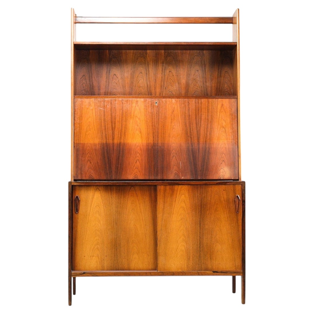 Danish Modern Bookcase With Drop Front Bar Cabinet