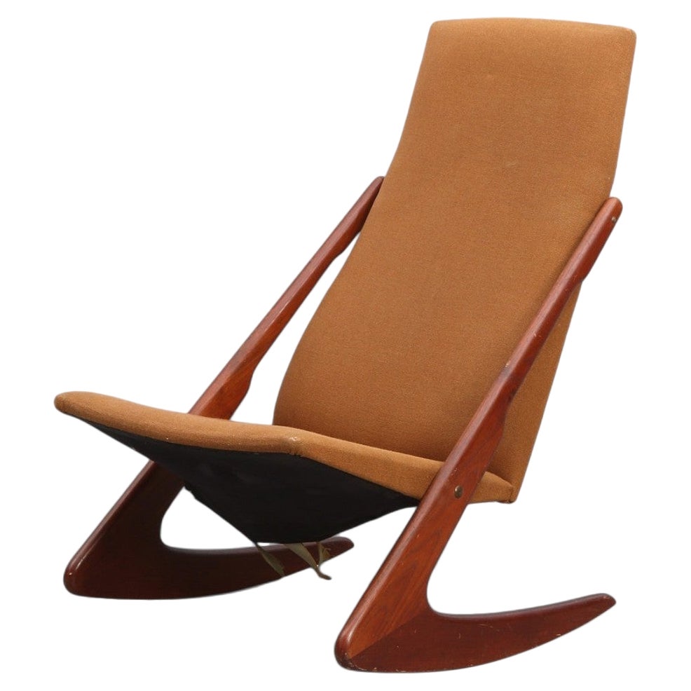 Rara sedia a dondolo Mogens Kold "Boomerang" in teak #1 in vendita
