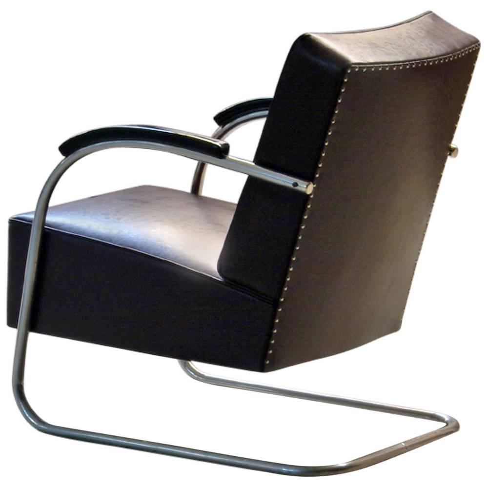 Freischwinger-Sessel aus Stahlrohr im Art-Déco-Streamline-Stil, um 1930