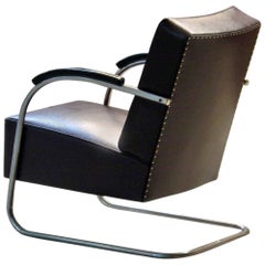 Fauteuil en porte-à-faux en acier tubulaire de style Art Dco-Streamline, vers 1930