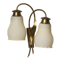 Brass and Glass Two Arm Wall Light, Finland, 1950s