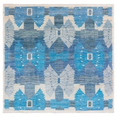 Moderner blauer wollteppich mit schwedischem flor von Doris Leslie Blau