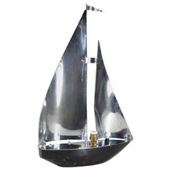 1930 France Art Deco Nickel Brass Seiling Boat Lamp