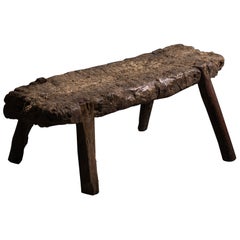 Rustic Hand-Carved Bench, France, 19th Century