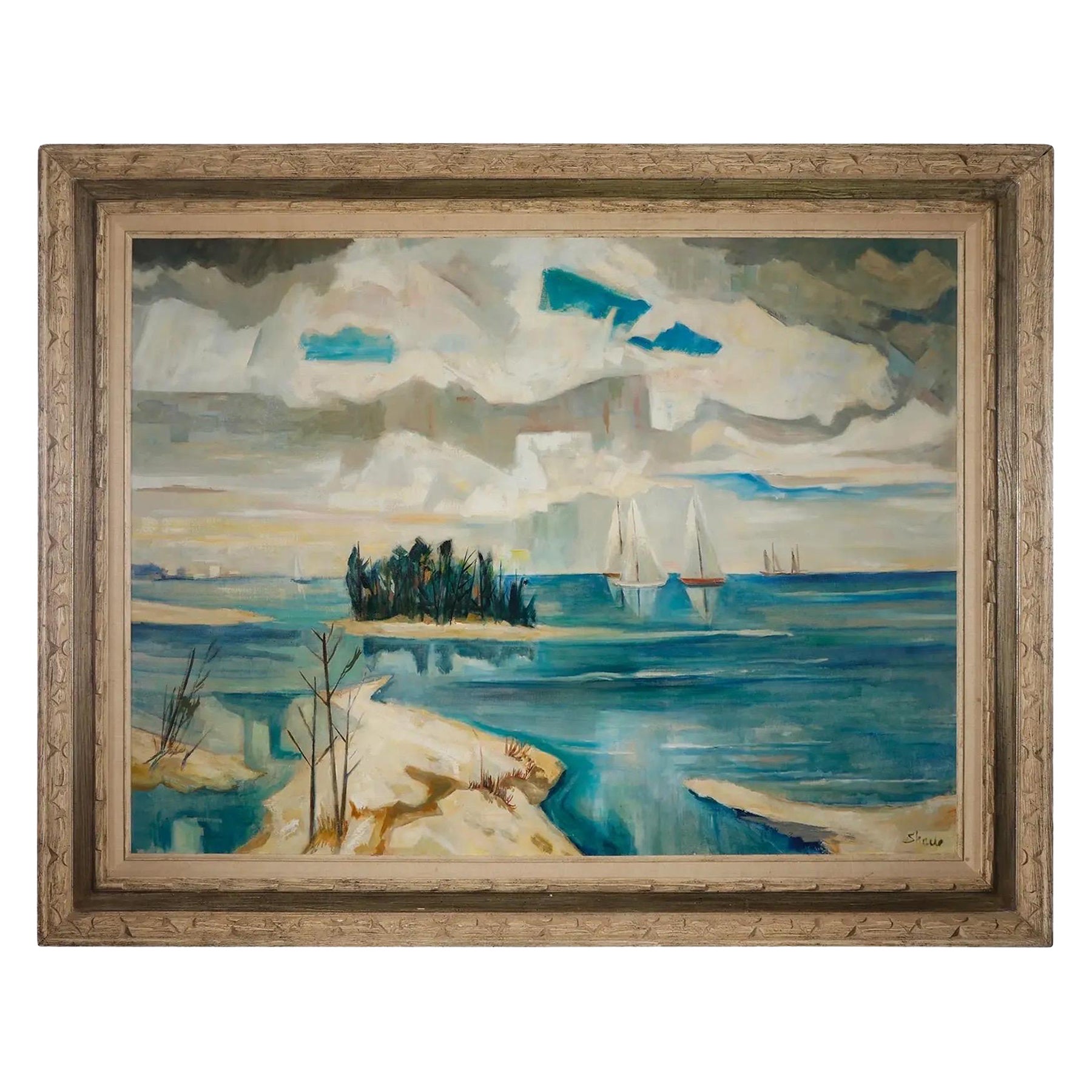 Harry Hutchinson Shaw Óleo sobre lienzo titulado "Off The Pass" Circa 1960