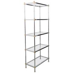 Mid-Century Chrome and Glass Etagere with Brass Accents