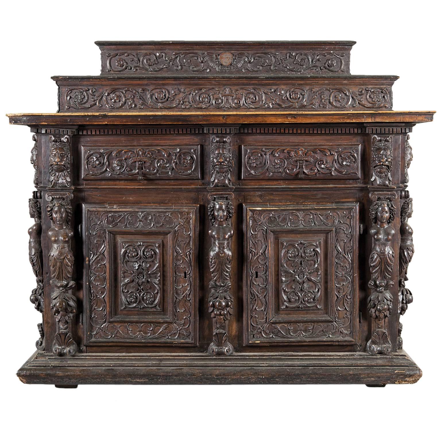 17th Century Large Carved Walnut Credenza For Sale