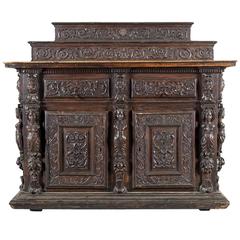 Antique 17th Century Large Carved Walnut Credenza