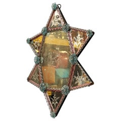 Italian wall mirror with glass decoration and acid etchings, 1980s