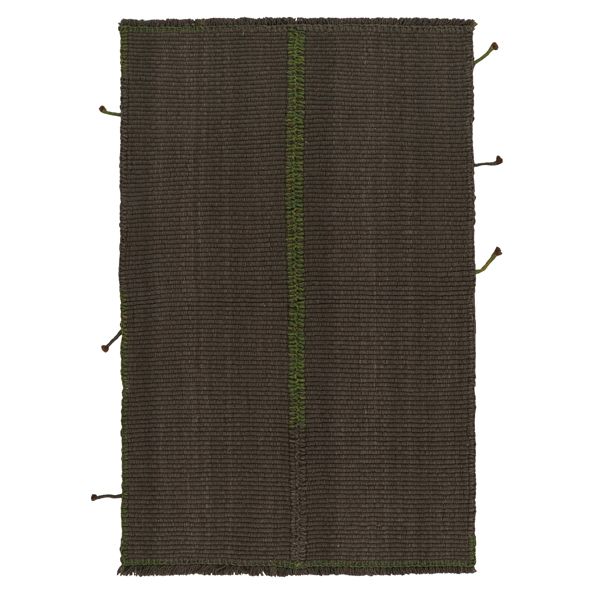 Rug & Kilim's Contemporary Kilim in Brown with Green Accents (Kilim contemporain en brun avec des accents verts)