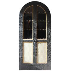 Very Unusual Victorian Arched Ebonized Glazed Printing Block Display Cabinet