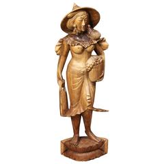 20th Century Wooden Sculpture Depicting Female Character