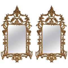 Vintage Pair of Italian Gilt Gold Chinese Chippendale Style Wooden Wall Mirrors