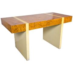 Mid-Century Modern Burl Walnut and Cream Lacquer Desk 12