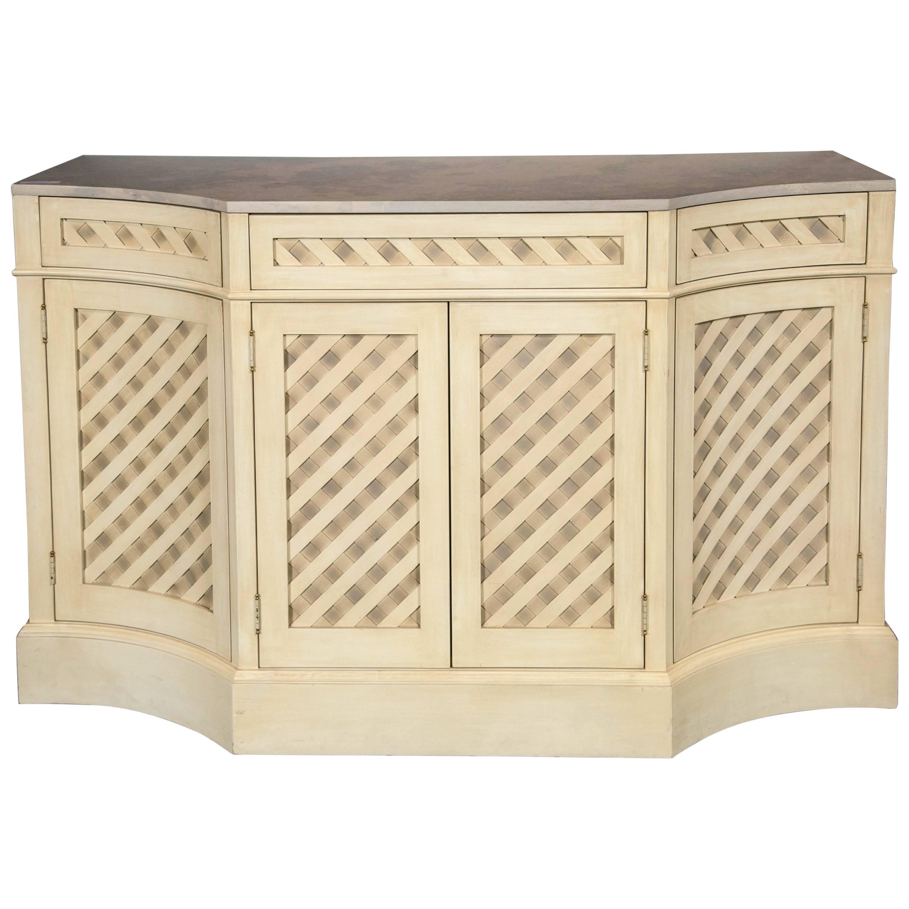 Hollywood Regency Designer Marble-Top Painted Checkerboard Sideboard