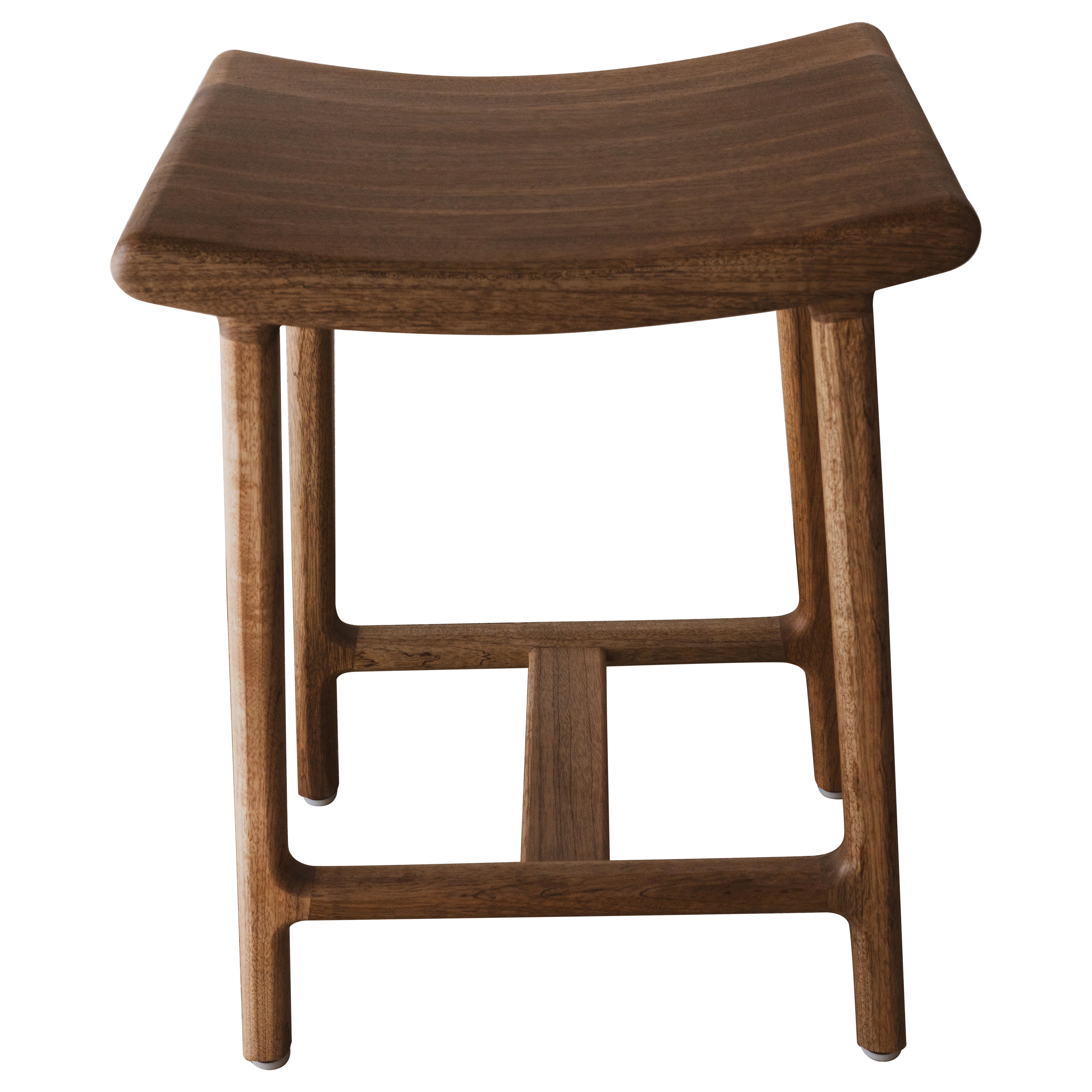 Mexican Handcrafted Solid Tzalam Wood Counter Stool Mid Century Modern Kitchen