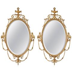 Pair of Giltwood Adams Style Friedman Wall Console Mirrors