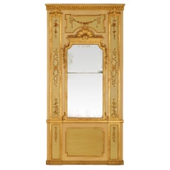 Miroir à trumeau en bois et bois doré patiné d'époque Louis XVI italien du 18e siècle
