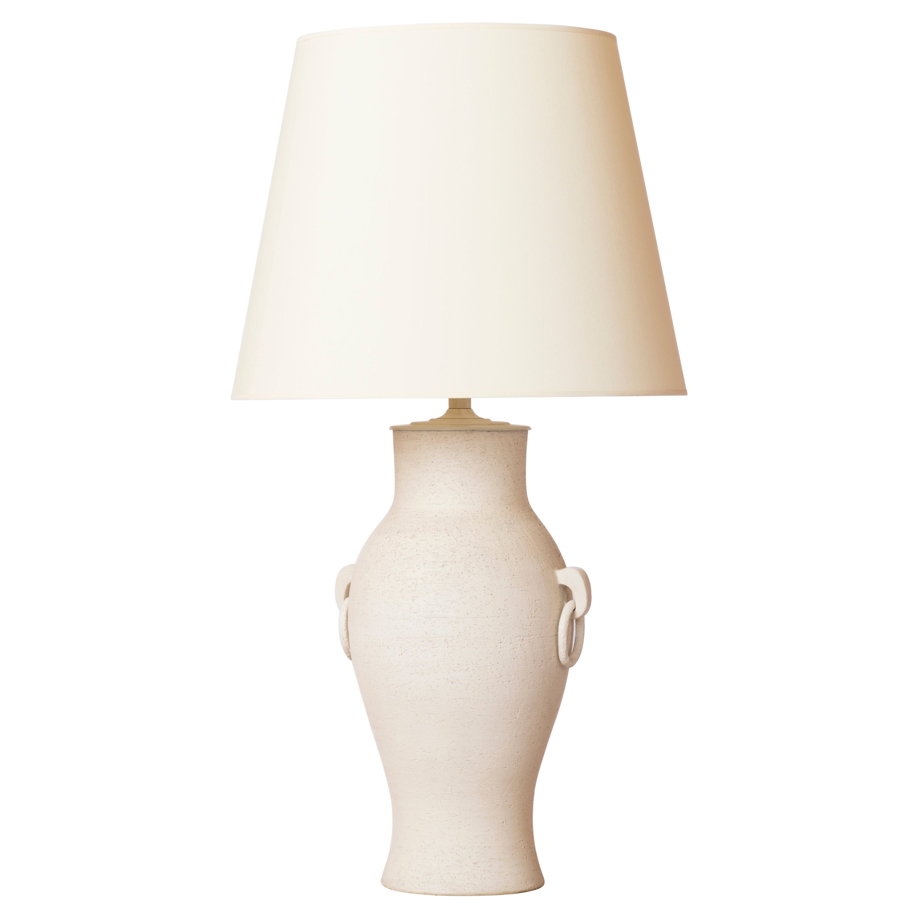 Important Amphora Shaped Lime Chamotte Clay Table Lamp - France 1940's