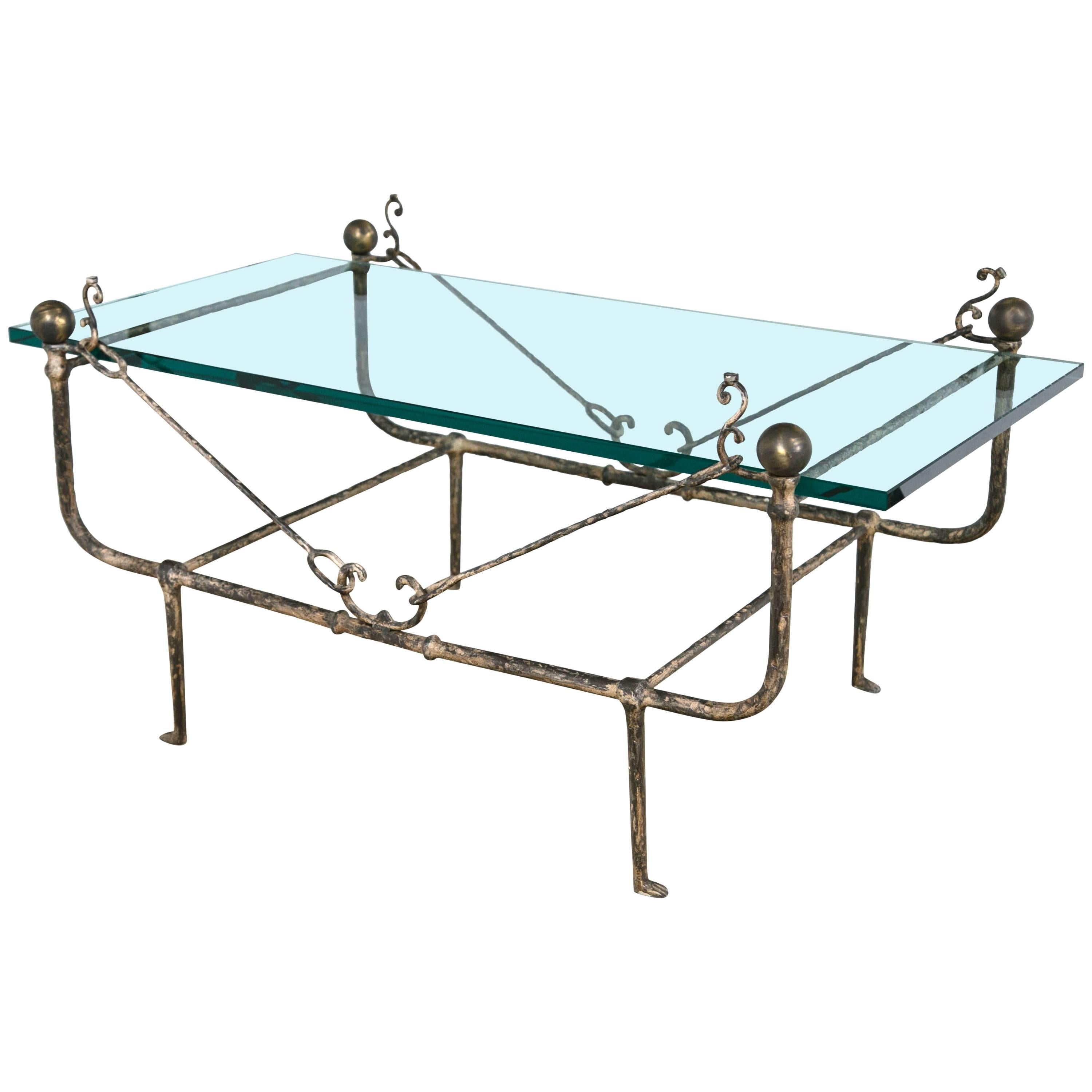 Diego Giacometti Style Glass Top Coffee Low Table