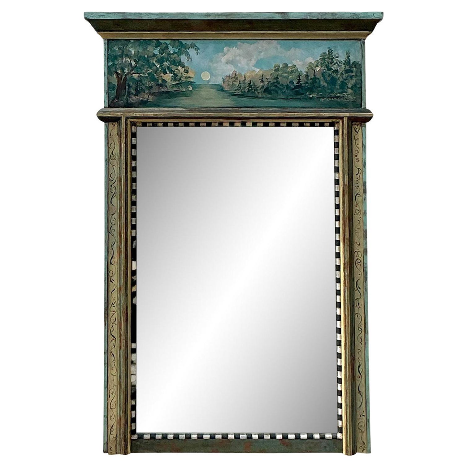 Vintage Regency Artisan Hand Painted Mirror For Sale