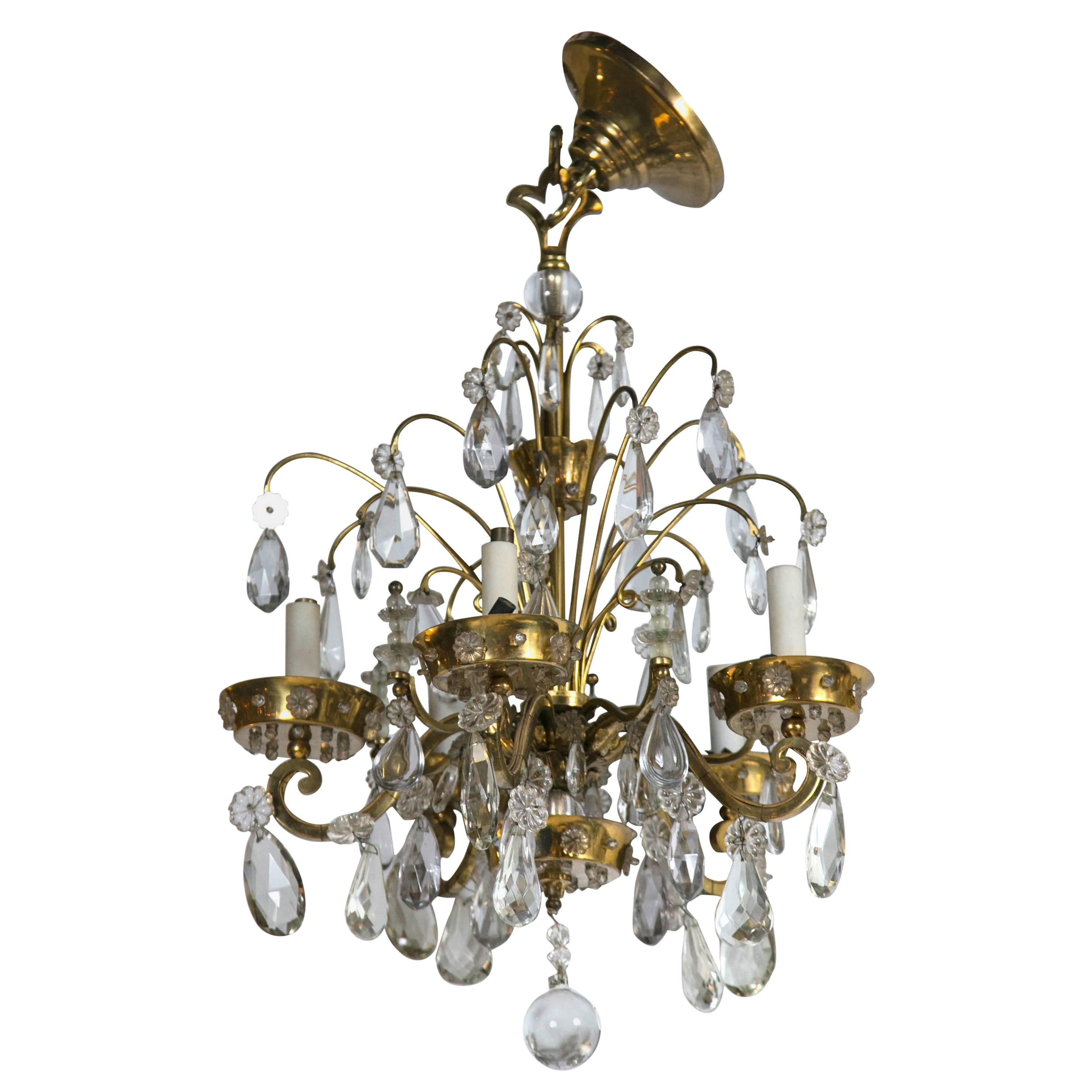 A Fine Bronze And Crystal French Art Deco Chandelier by Maison Jansen Five Arm