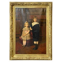 Palastartiges Öl auf Leinwand aus dem 19. Jahrhundert mit einem Portrait von Geschwistern, signiert J. Peellaert