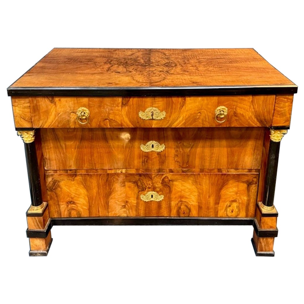 19th Century German Walnut Commode with Ebonized Details with Gilt Bronze Mounts
