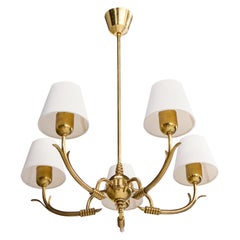 Finnish Designer, Chandelier, Brass, Fabric, Finland, 1950s