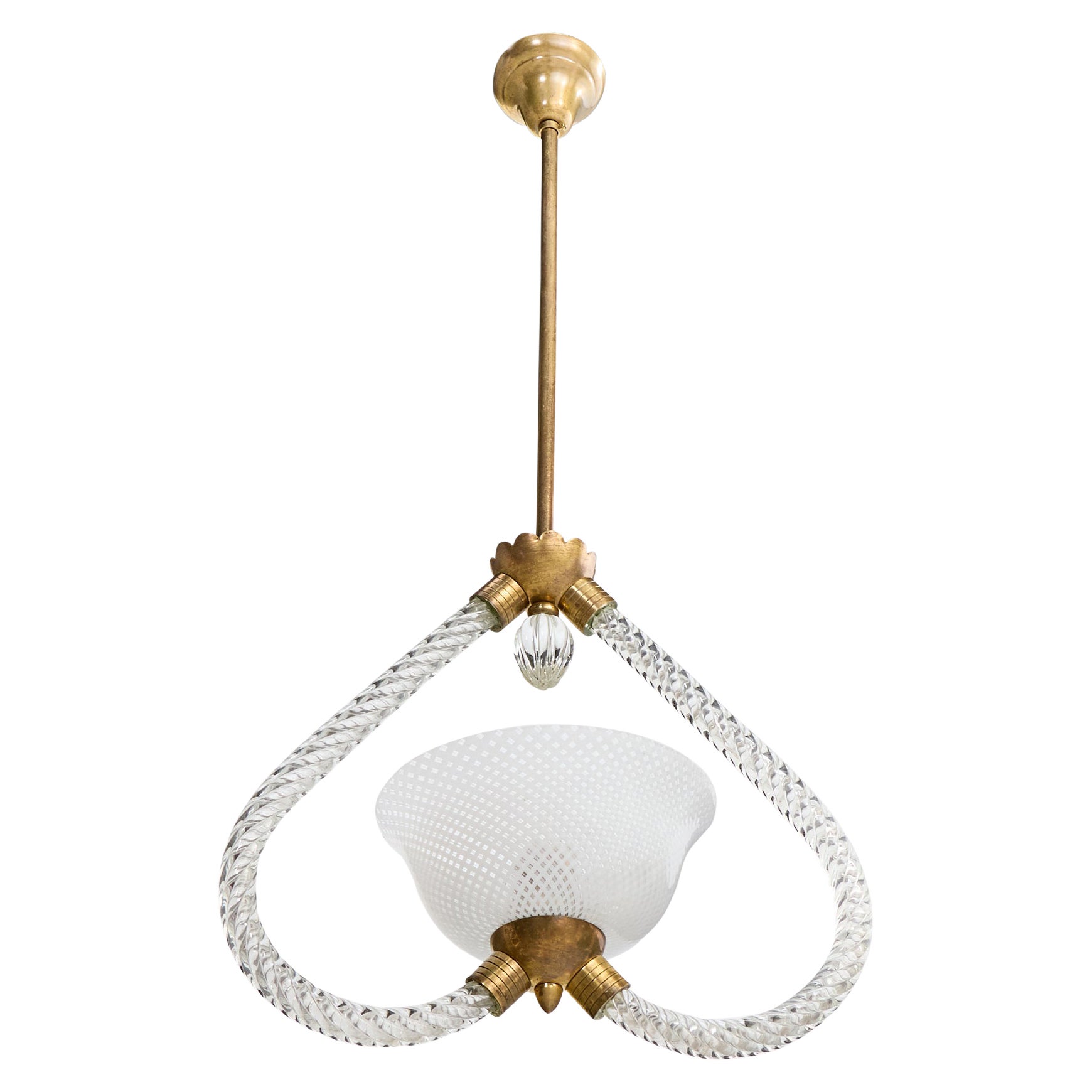 Designer italiano, lampada a sospensione, ottone, vetro, Italia, anni '40