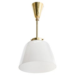 Italian Designer, Pendant Light, Brass, Glass, 1950s