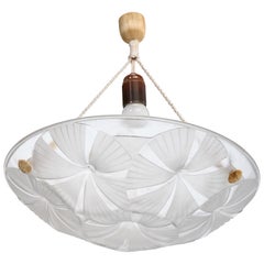 Vintage French Designer, Pendant Light, Glass, Rope, France, 1930s
