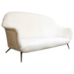 Vintage Italian Modern Curved Sofa on Brass Splayed Legs