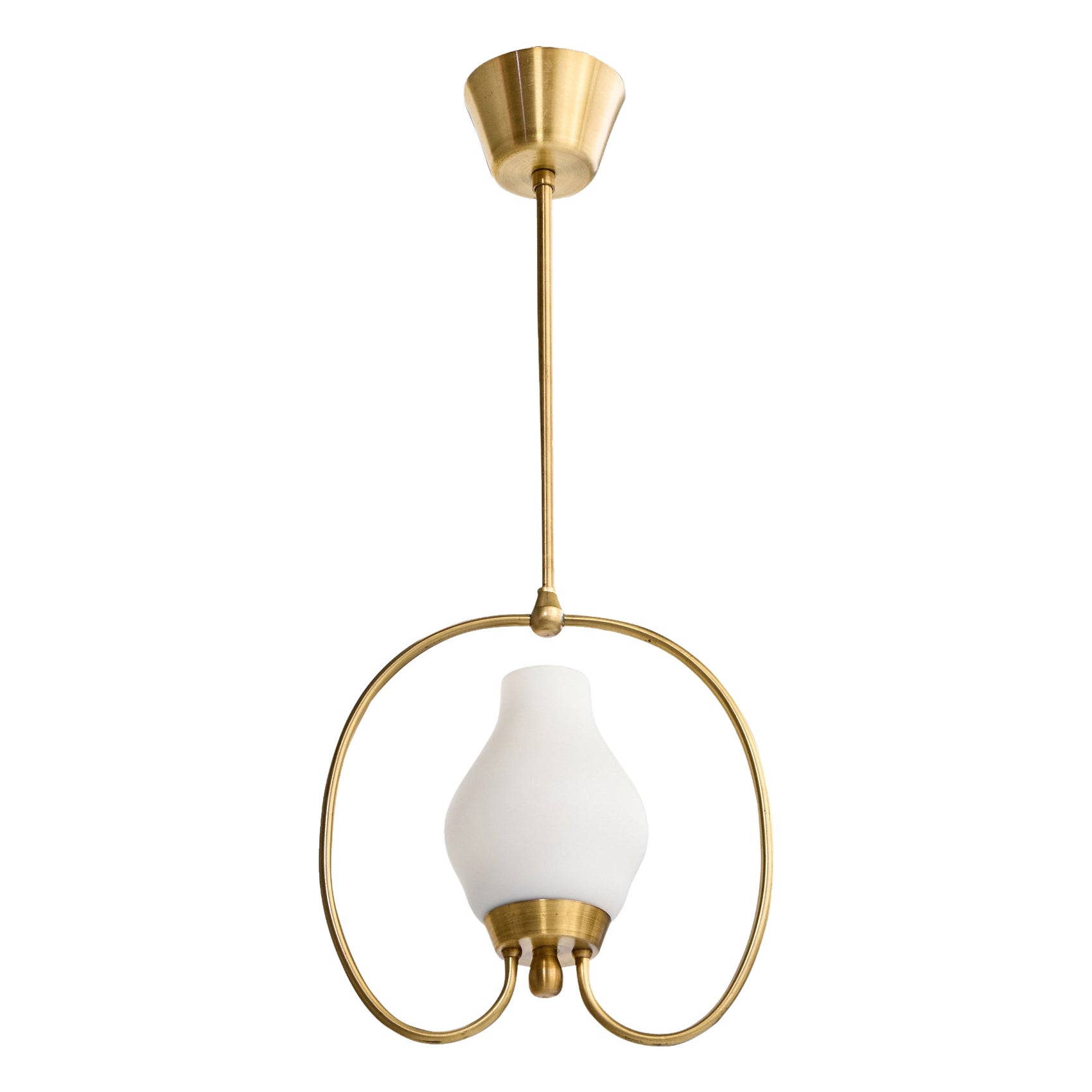 Swedish Designer, Pendant Light, Brass, Glass, Sweden, 1950s