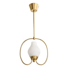 Swedish Designer, Pendant Light, Brass, Glass, Sweden, 1950s