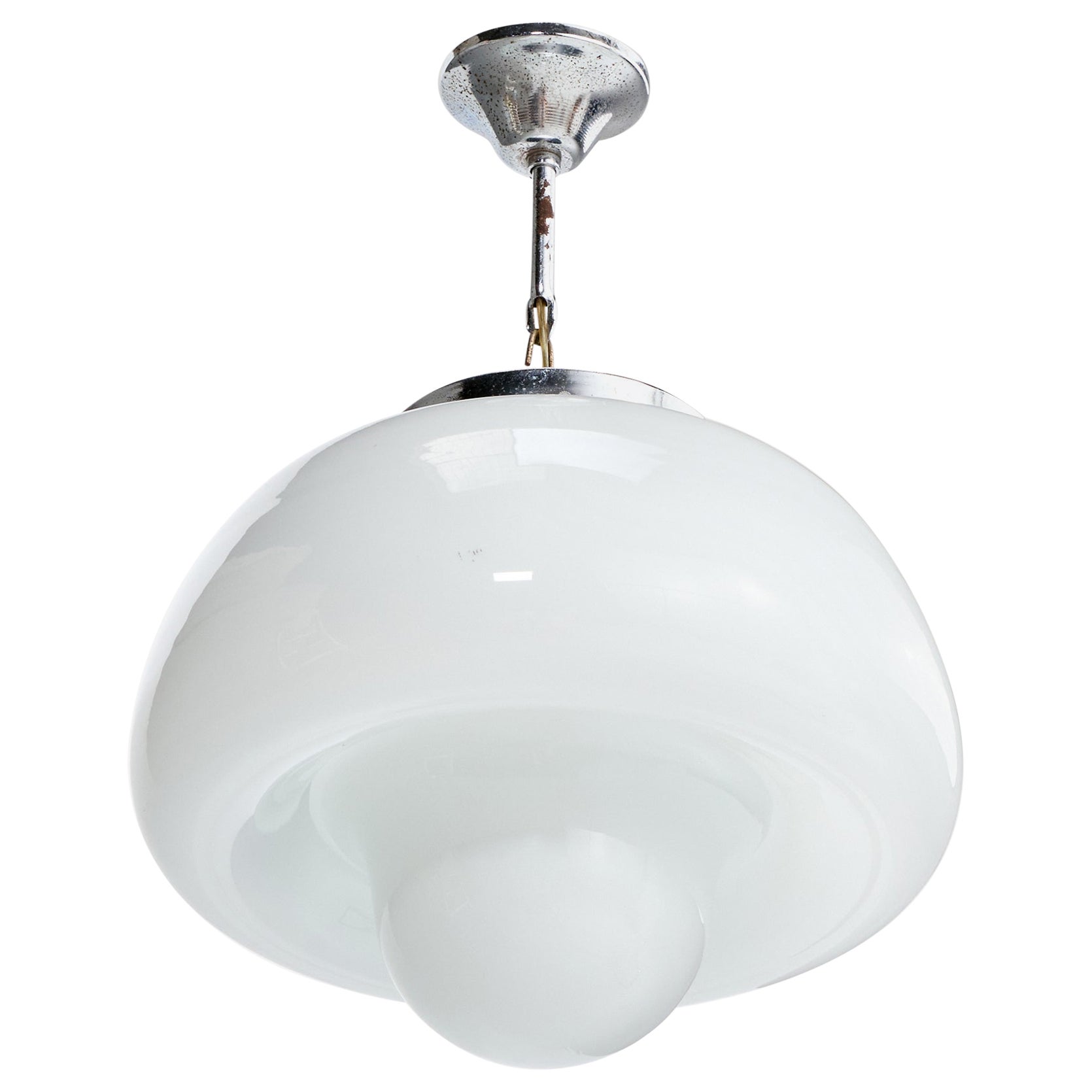 Italian Designer, Pendant Light, Glass, Chrome, Italy, 1960s